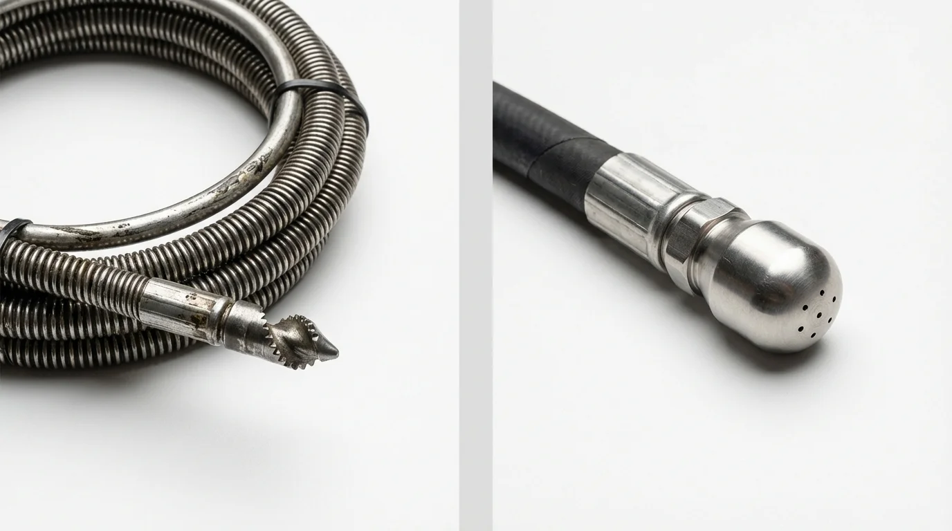 Drain snake cable and hydro jetting nozzle used for drain cleaning in Cole Camp, MO