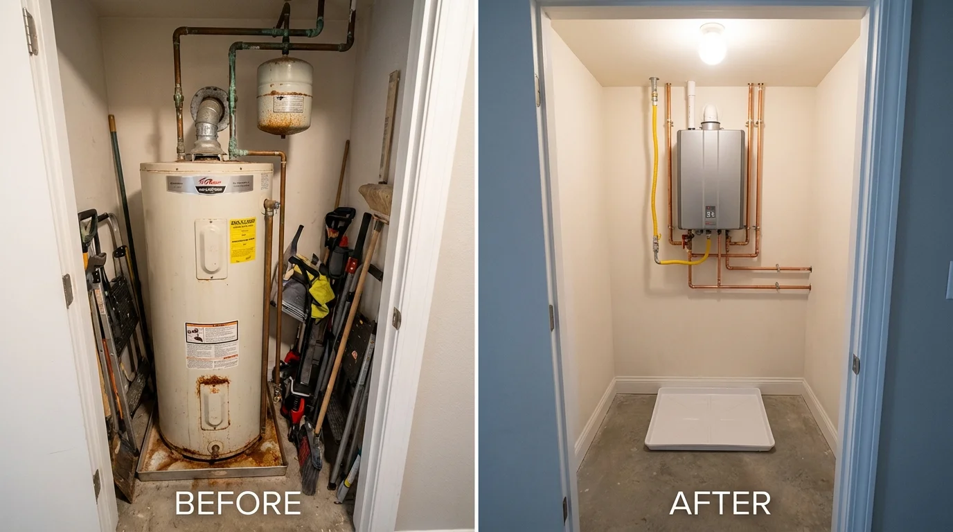 Tank water heater versus wall-mounted tankless unit comparison for Cole Camp, MO homeowners