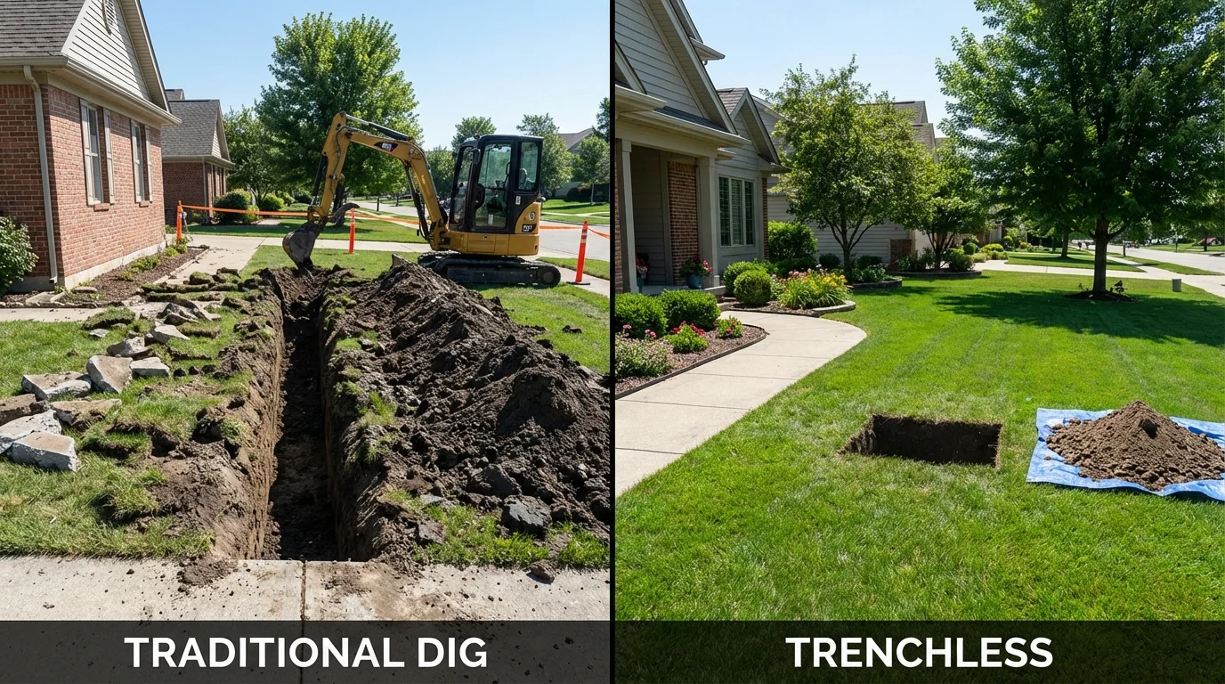Trenchless sewer repair with minimal yard damage versus traditional excavation in Cole Camp, MO